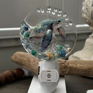 🐢 Coastal Sea Turtle Night Light - Sea Glass & REAL Florida Coast Sea Shells